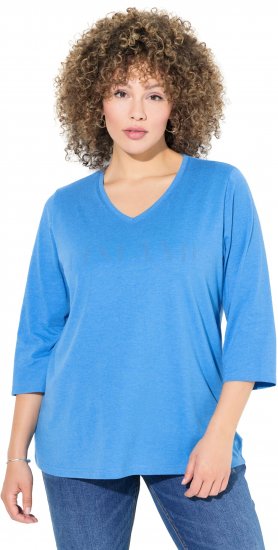 Ulla Popken Country Lettered 3/4 Sleeve Tee Teal Blue - T-shirts imprimés pour femme - 