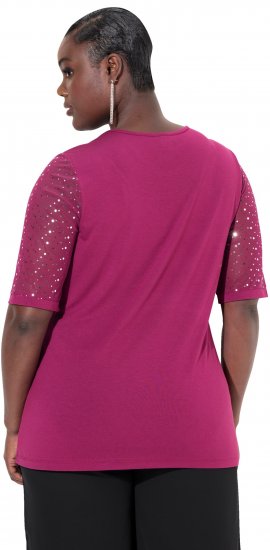 Ulla Popken Sequined Mesh Sleeve Blouse Aubergine - T-shirts - 