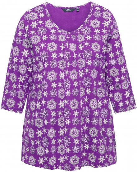 Ulla Popken Snowflake Print 3/4 Sleeve A-Line Tee Dark Purple - T-shirts imprimés pour femme - 