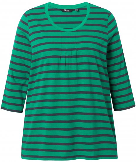 Ulla Popken Striped 3/4 Sleeve A-Line Tee Moss Green - T-shirts - 