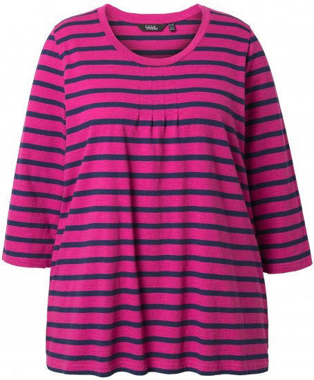 Ulla Popken Striped 3/4 Sleeve A-Line Tee Berry - Ulla Popken - 