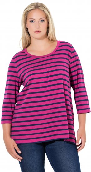 Ulla Popken Striped 3/4 Sleeve A-Line Tee Berry - Ulla Popken - 