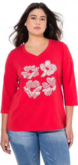 Ulla Popken Floral Graphic V-Neck Tee Lychee - T-shirts imprimés pour femme - 