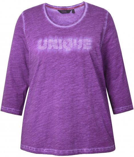 Ulla Popken UNIQUE Embroidered 3/4 Sleeve Tee Purple - T-shirts - 