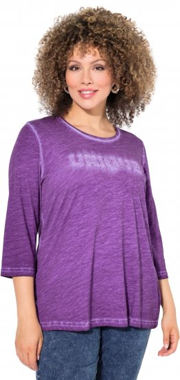 Ulla Popken UNIQUE Embroidered 3/4 Sleeve Tee Purple - T-shirts - 