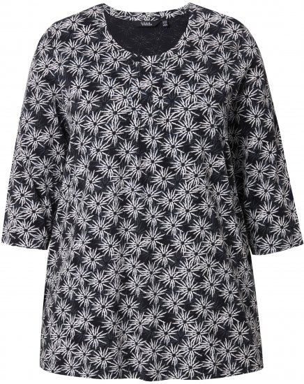 Ulla Popken Graphic Flower A-Line 3/4 Sleeve Tee Black - T-shirts - 