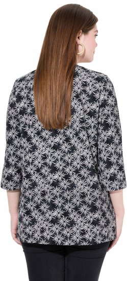 Ulla Popken Graphic Flower A-Line 3/4 Sleeve Tee Black - T-shirts - 