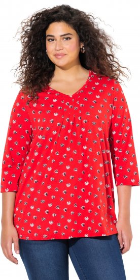 Ulla Popken Minimal Floral Print 3/4 Sleeve Tee Neon Red - T-shirts imprimés pour femme - 