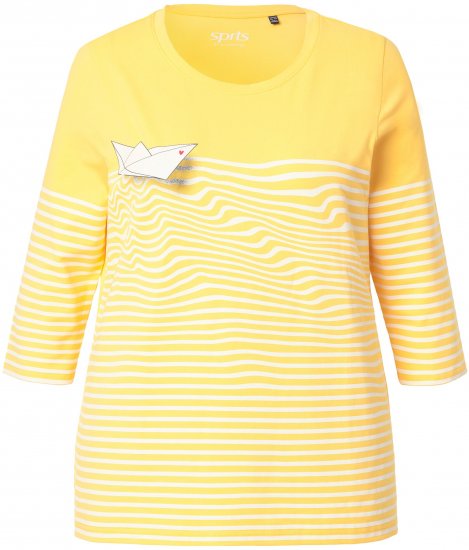 Ulla Popken Paper Boat Print 3/4 Sleeve Tee Sun Yellow - T-shirts imprimés pour femme - 