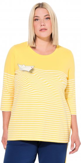 Ulla Popken Paper Boat Print 3/4 Sleeve Tee Sun Yellow - T-shirts imprimés pour femme - 