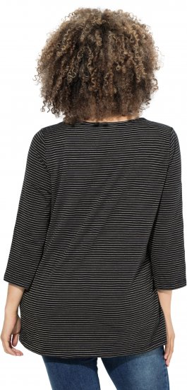 Ulla Popken Glitter Stripe 3/4 Sleeve Tee Anthracite - T-shirts imprimés pour femme - 