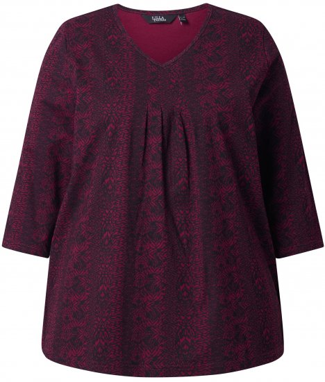 Ulla Popken Mixed Pattern Stripe 3/4 Sleeve Tee Black - T-shirts imprimés pour femme - 