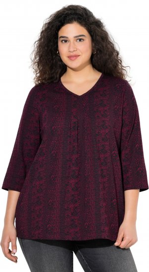 Ulla Popken Mixed Pattern Stripe 3/4 Sleeve Tee Black - T-shirts - 