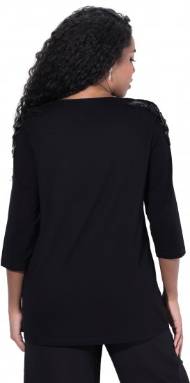 Ulla Popken Flower Epaulet 3/4 Sleeve Top Black - T-shirts imprimés pour femme - 