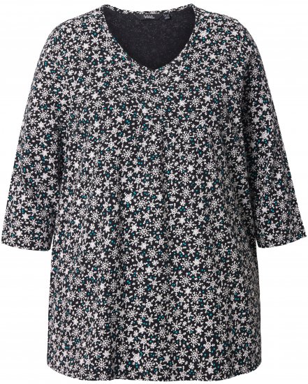 Ulla Popken Snowflake Print 3/4 Sleeve Tee Black - T-shirts - 
