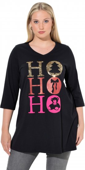 Ulla Popken Ho Ho Ho 3/4 Sleeve Graphic Tunic Tee Black - T-shirts - 