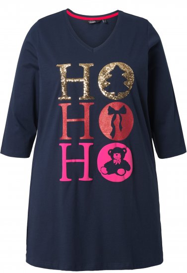 Ulla Popken Ho Ho Ho 3/4 Sleeve Graphic Tunic Tee Navy - T-shirts - 