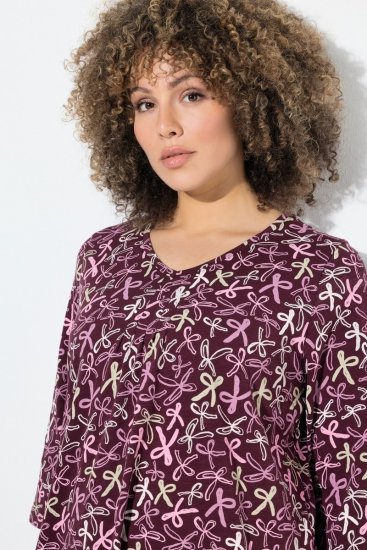 Ulla Popken Ribbon Print 3/4 Sleeve Asymmetric Tee Plum - T-shirts imprimés pour femme - T-shirts imprimés pour femme