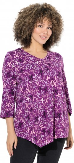 Ulla Popken Ribbon Print 3/4 Sleeve Asymmetric Tee Light Plum - T-shirts imprimés pour femme - 