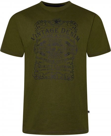Kam Jeans 5786 Vintage Denim Print Tee Olive - T-shirts - T-shirts Homme Grande Taille
