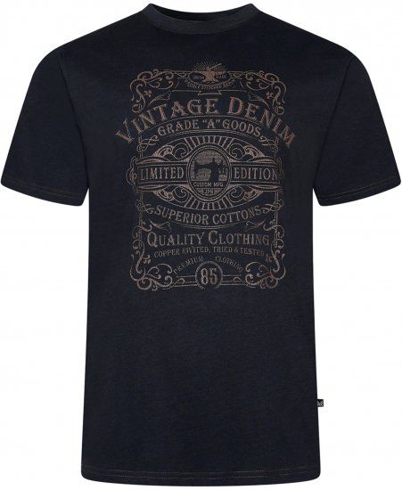 Kam Jeans 5786 Vintage Denim Print Tee Black - T-shirts - T-shirts Homme Grande Taille