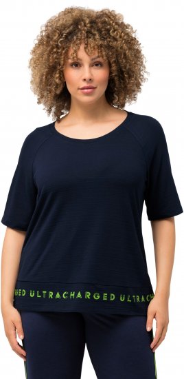 Ulla Popken Classic Fit Half-Sleeve Crew Neck T-shirt With Hem Inscription Navy Blue - T-shirts imprimés pour femme - 