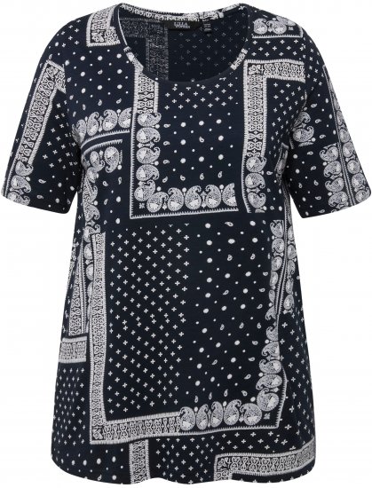 Ulla Popken Paisley A-Line Short Sleeve Tee Navy Blue - T-shirts imprimés pour femme - 