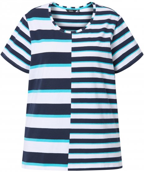 Ulla Popken Mix Stripe Short Sleeve Tee Deep Aqua - T-shirts imprimés pour femme - 