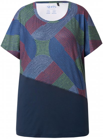 Ulla Popken Quick Drying Geometric Print Short Sleeve Tee Navy Blue - T-shirts imprimés pour femme - 