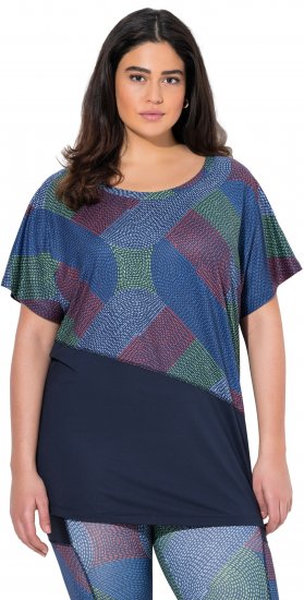Ulla Popken Quick Drying Geometric Print Short Sleeve Tee Navy Blue - T-shirts imprimés pour femme - 