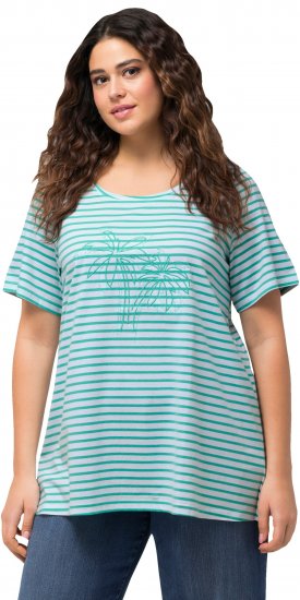Ulla Popken Palm Tree Embroidered Tee Turquoise Green - T-shirts imprimés pour femme - 