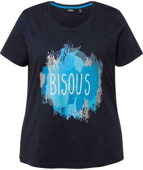 Ulla Popken BISOUS Short Sleeve Graphic Tee Navy Blue - T-shirts imprimés pour femme - 