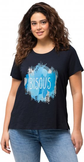 Ulla Popken BISOUS Short Sleeve Graphic Tee Navy Blue - T-shirts imprimés pour femme - 