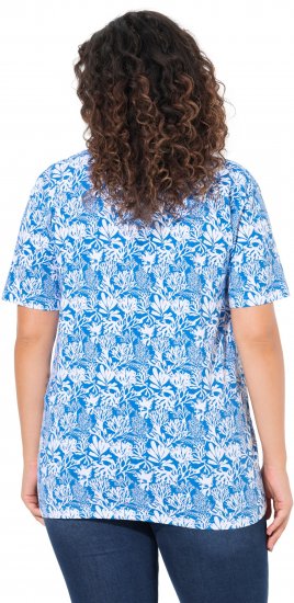 Ulla Popken Coral Reef Printed Short Sleeve V-Neck Tee Teal Blue - T-shirts imprimés pour femme - 
