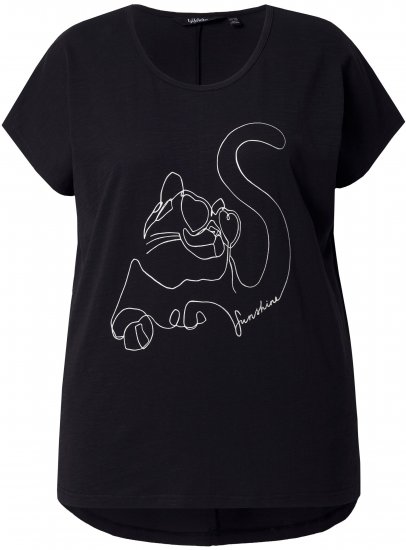 Ulla Popken Metallic Animal Cap Sleeve Graphic Tee Black - T-shirts imprimés pour femme - 