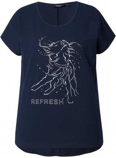 Ulla Popken Metallic Animal Cap Sleeve Graphic Tee Navy - T-shirts imprimés pour femme - 