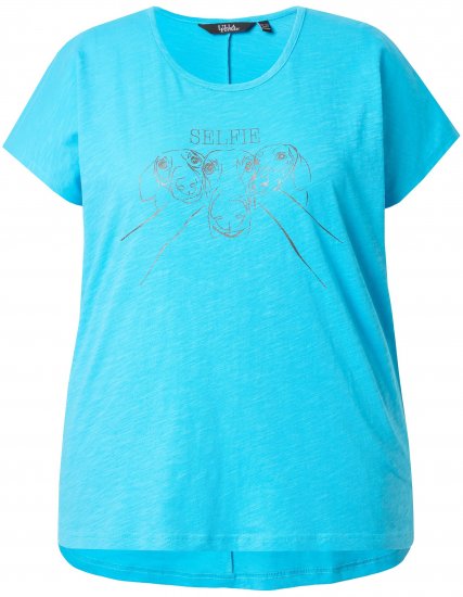 Ulla Popken Metallic Animal Cap Sleeve Graphic Tee Deep Aqua - T-shirts imprimés pour femme - 