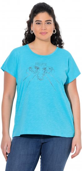 Ulla Popken Metallic Animal Cap Sleeve Graphic Tee Deep Aqua - T-shirts imprimés pour femme - 