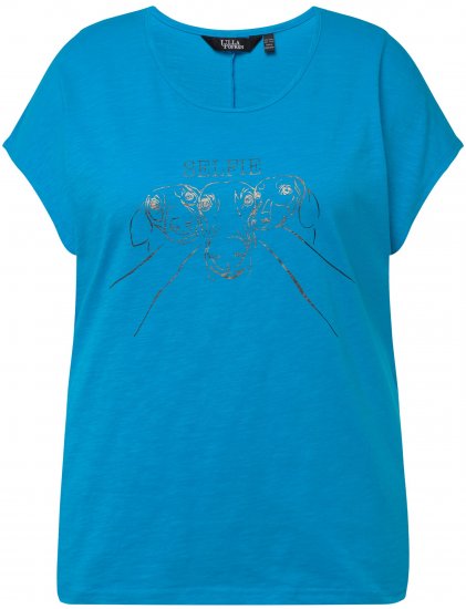 Ulla Popken Metallic Animal Cap Sleeve Graphic Tee Sapphire Blue - T-shirts imprimés pour femme - 