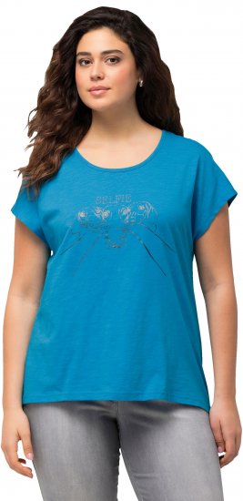 Ulla Popken Metallic Animal Cap Sleeve Graphic Tee Sapphire Blue - T-shirts imprimés pour femme - 