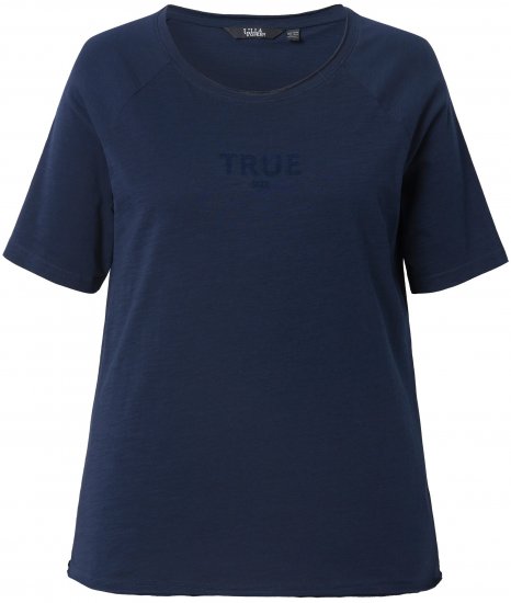 Ulla Popken TRUE Lettering Short Sleeve Tee Navy Blue - T-shirts imprimés pour femme - 