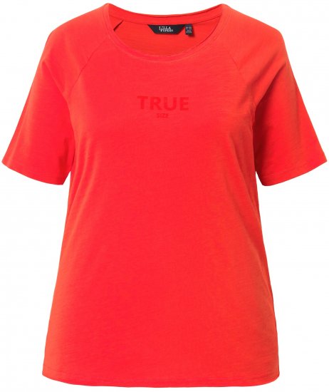 Ulla Popken TRUE Lettering Short Sleeve Tee Neon Red - T-shirts imprimés pour femme - 