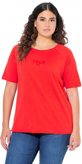 Ulla Popken TRUE Lettering Short Sleeve Tee Neon Red - T-shirts imprimés pour femme - 