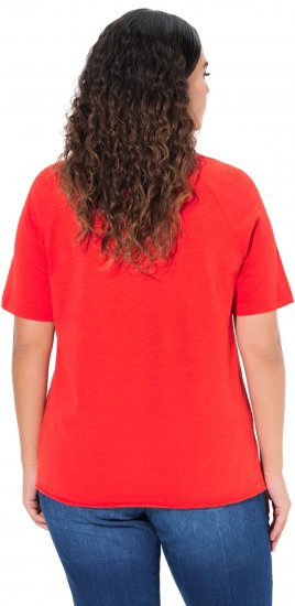 Ulla Popken TRUE Lettering Short Sleeve Tee Neon Red - T-shirts imprimés pour femme - 