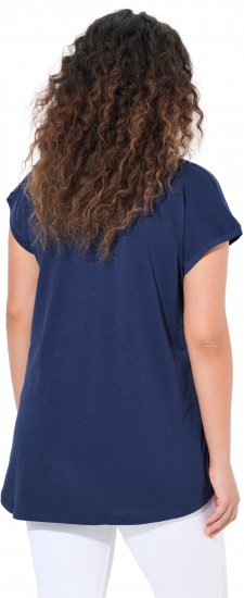 Ulla Popken Half-Sleeve A-line V-Neck Boat Pattern T-Shirt Ink Blue - T-shirts imprimés pour femme - 