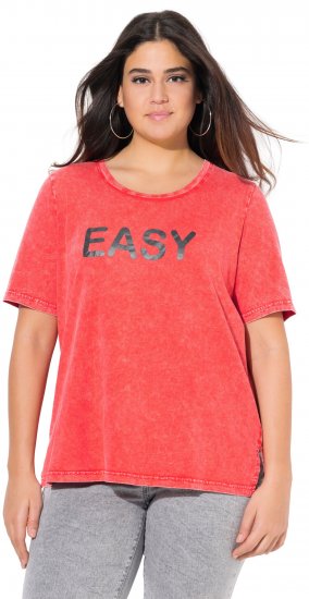 Ulla Popken Easy Short Sleeve Acid Wash Graphic Tee Light Red - T-shirts imprimés pour femme - 