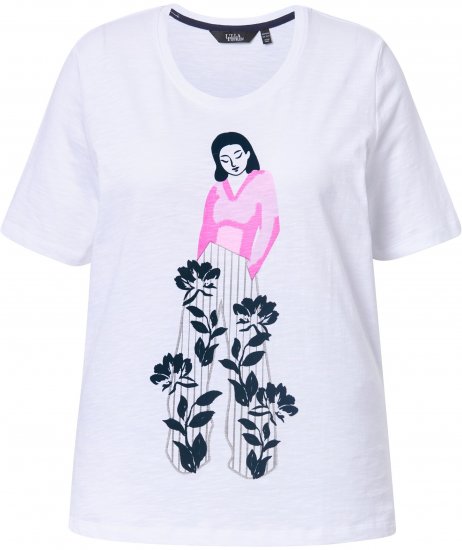 Ulla Popken Flocked Short Sleeve Graphic Tee Snow White - T-shirts imprimés pour femme - 