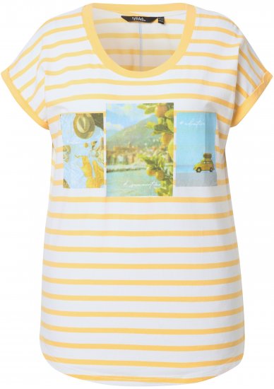 Ulla Popken Striped Short Sleeve Citrus Graphic Tee Sun Yellow - T-shirts imprimés pour femme - 
