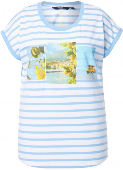 Ulla Popken Striped Short Sleeve Citrus Graphic Tee Light Blue - T-shirts imprimés pour femme - 