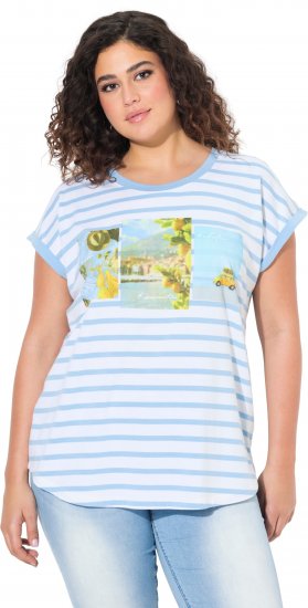 Ulla Popken Striped Short Sleeve Citrus Graphic Tee Light Blue - T-shirts imprimés pour femme - 